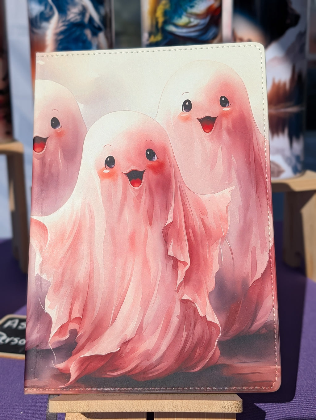 Cute Ghost Notebook – A5 Faux Leather Pink Ghost Journal (190 Pages, Whimsical Pastel Halloween Gift)