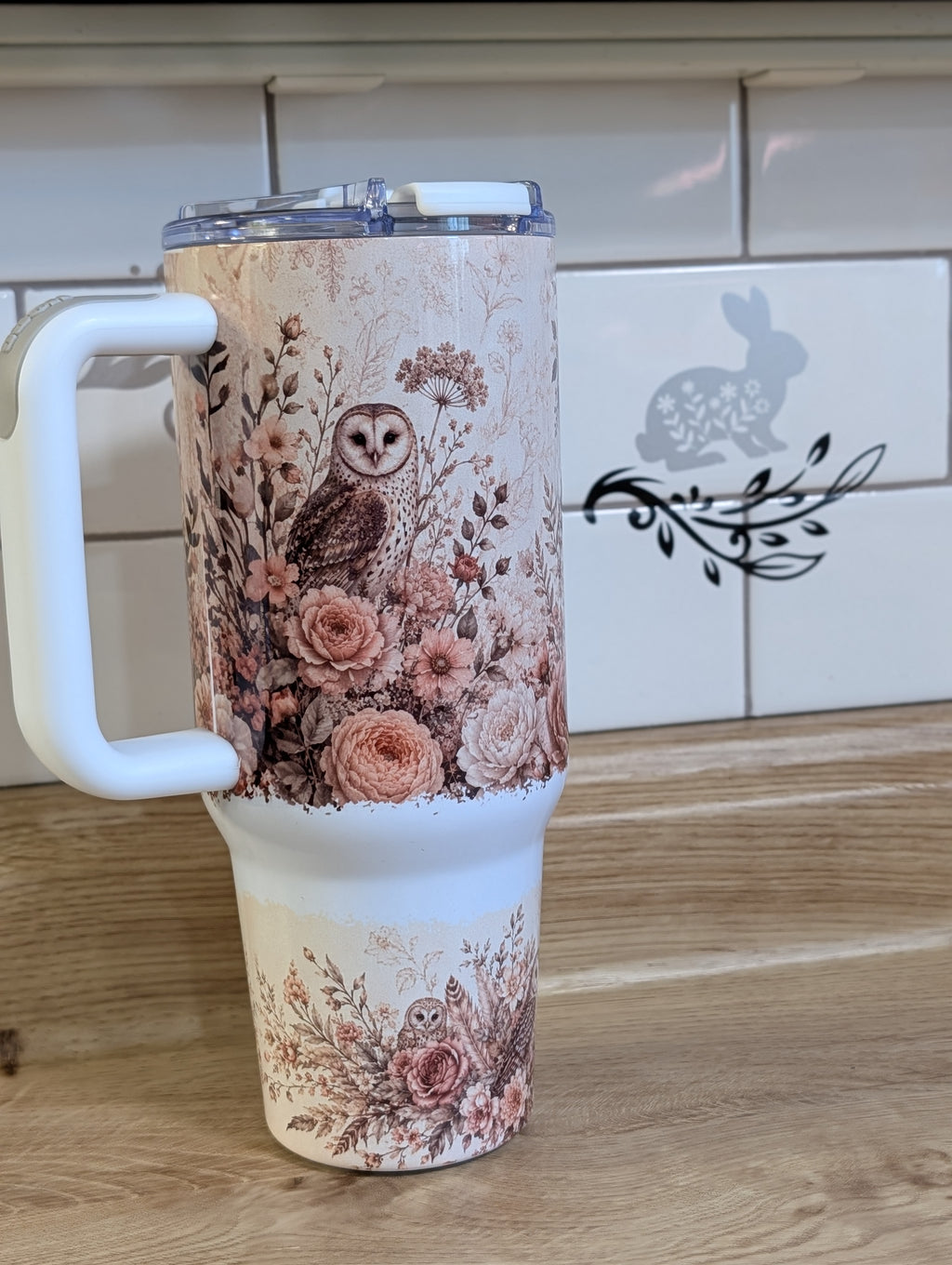 Blush Floral Owl 40oz Tumbler