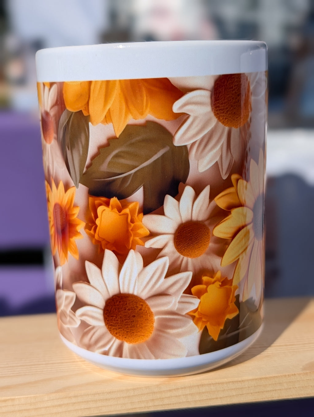 3D Sunflower Daisy Mug – 15oz Cottagecore Floral Coffee Cup (Sunflower + Daisy Garden)