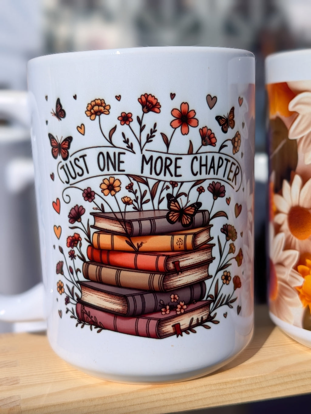 Just One More Chapter Mug – 15oz Book Lover Coffee Cup (Floral Vintage Books)