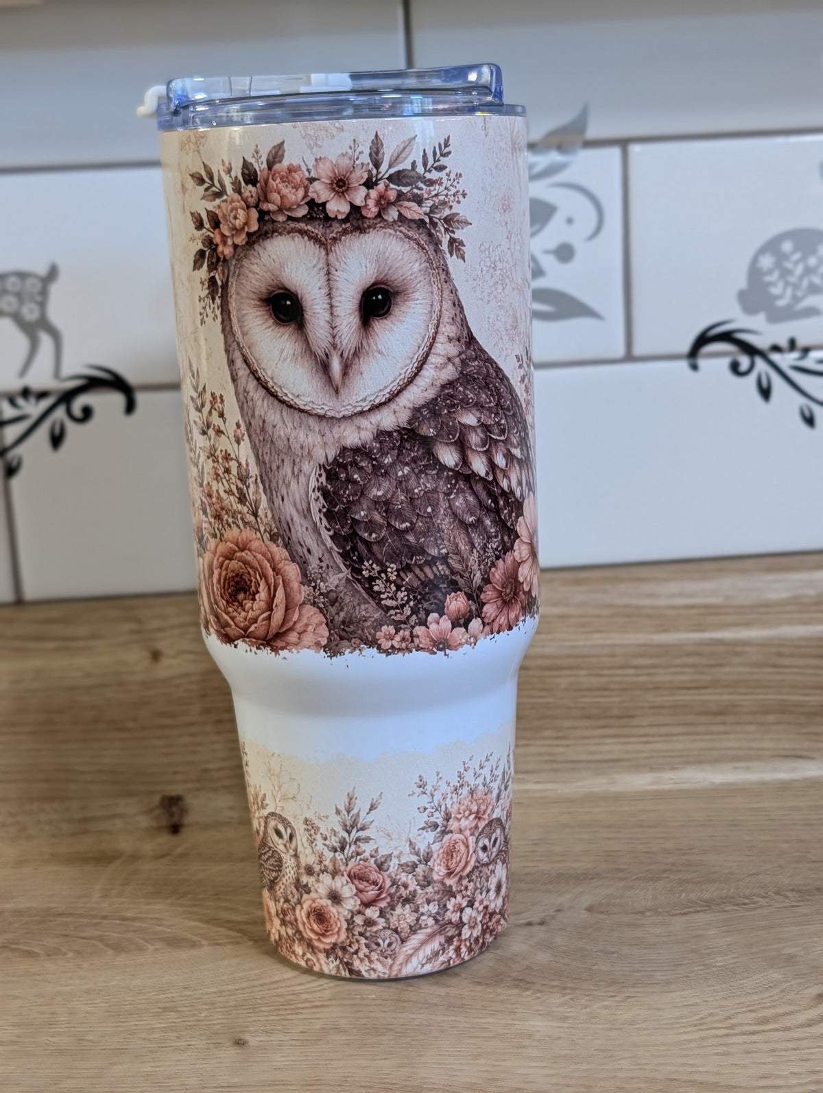 Blush Floral Owl 40oz Tumbler