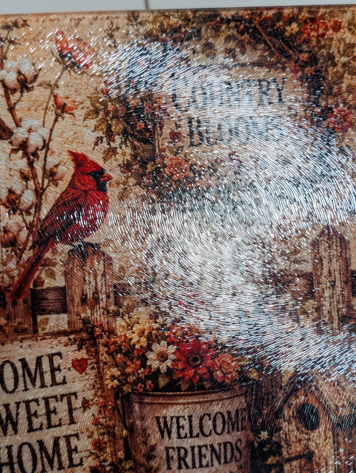 Country Cardinal 11 × 8 Glass Cutting Board