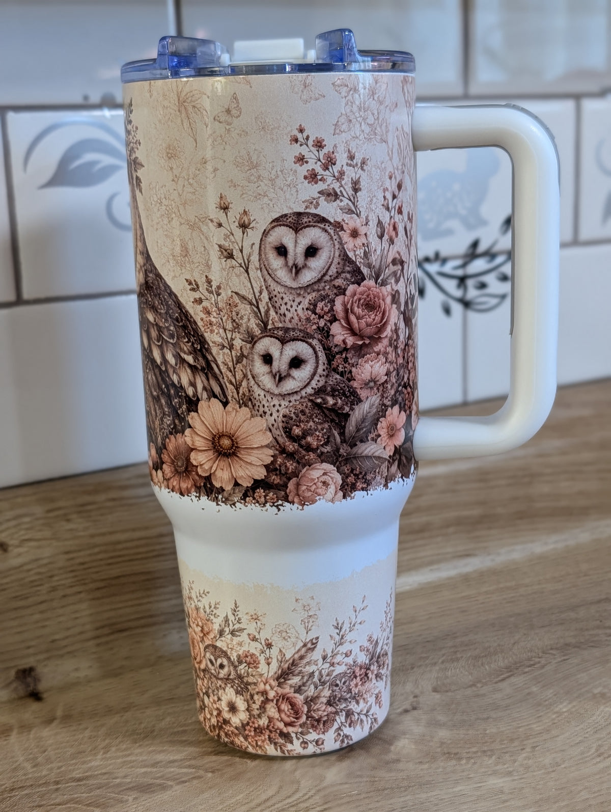 Blush Floral Owl 40oz Tumbler