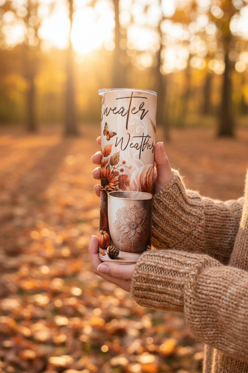 Sweater Weather Tumbler In-Use Lifestyle Shot