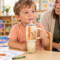 Toddler using the teddy bear tumbler