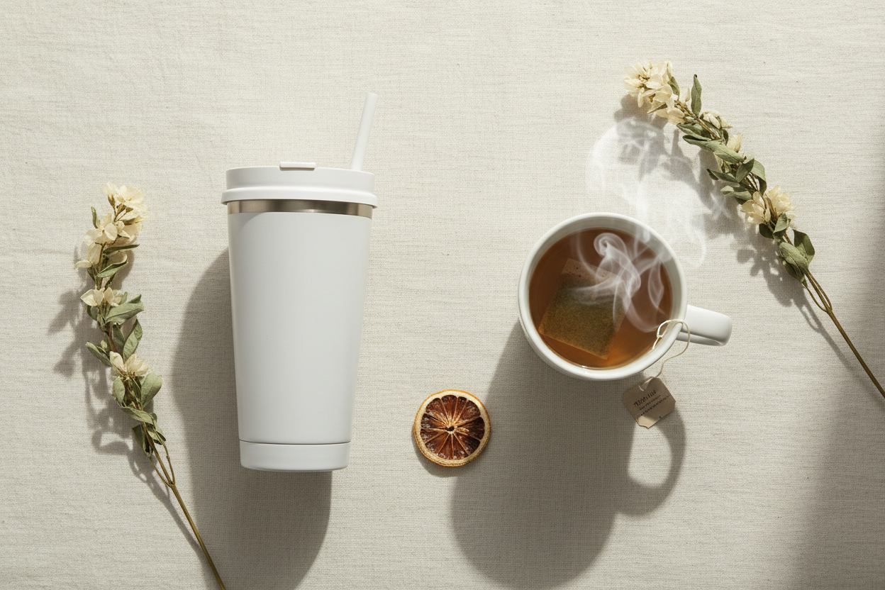 White Skinny Tumbler & Tea Mug