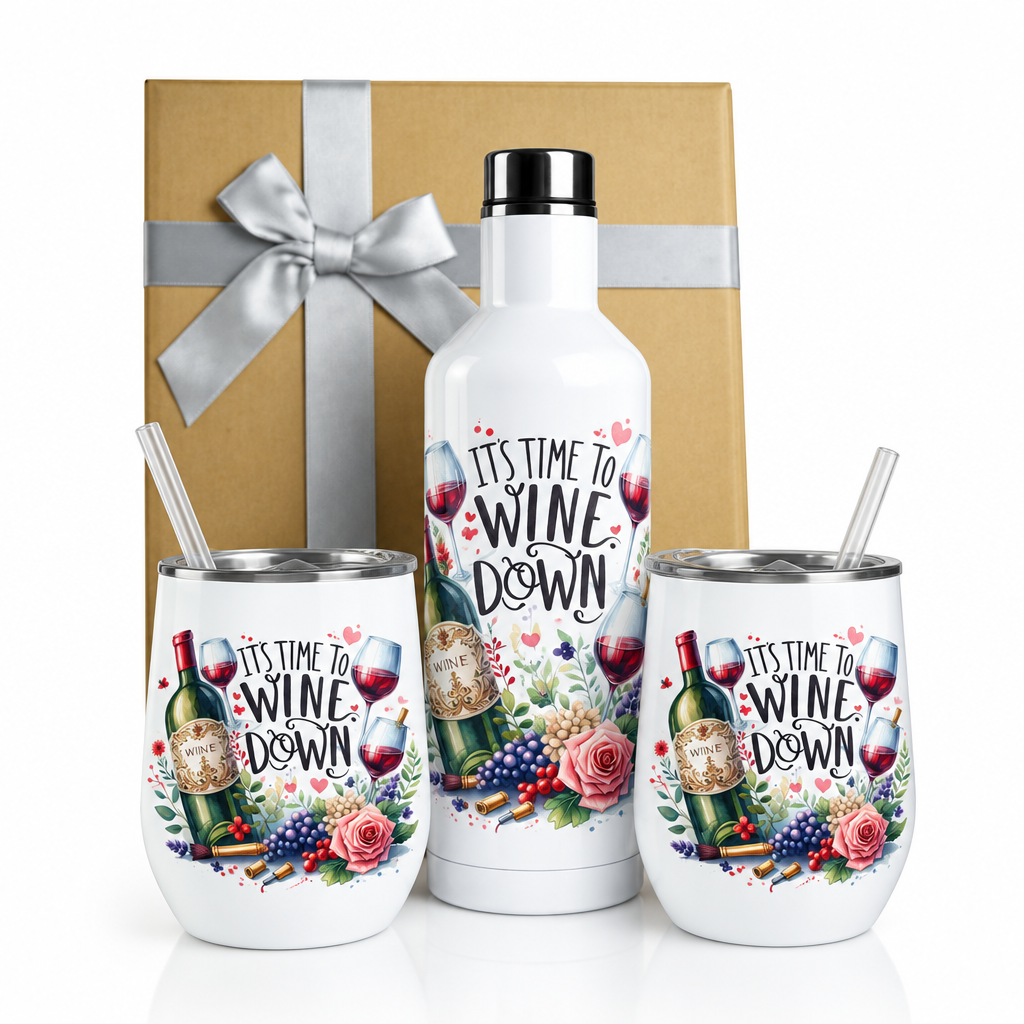 Wine Down gift set mockup in progress